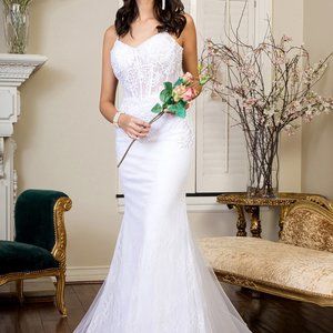 Embroidered Sheer Mermaid Wedding Gown GSGL1947